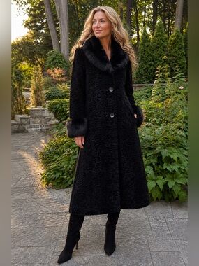 Vintage Simon Chang Faux Persian Lamb Winter Coat Size 14